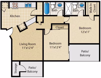 2 Beds • 2 Bath 278 floor plan